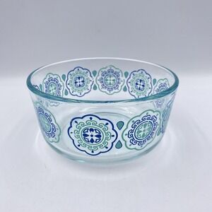 Pyrex Mixing Bowl 6" x 3" Glass‎ Blue Green Geometric Circles Vintage Design